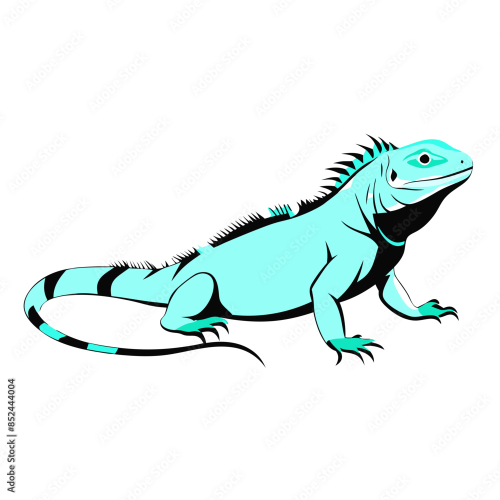 Fototapeta premium An illustrated green iguana with spines along its back