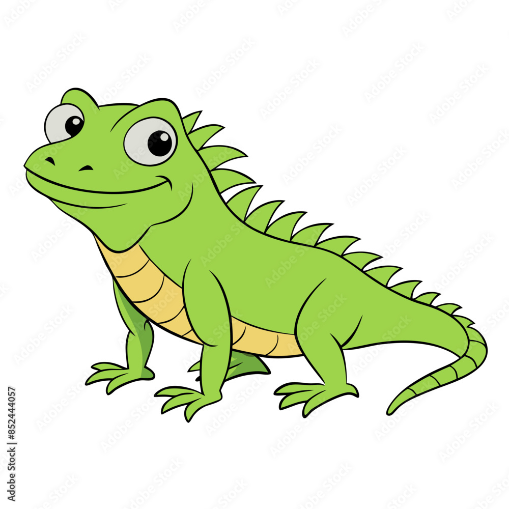 An illustrated green iguana with spines along its back An illustrated green iguana with spines along its back