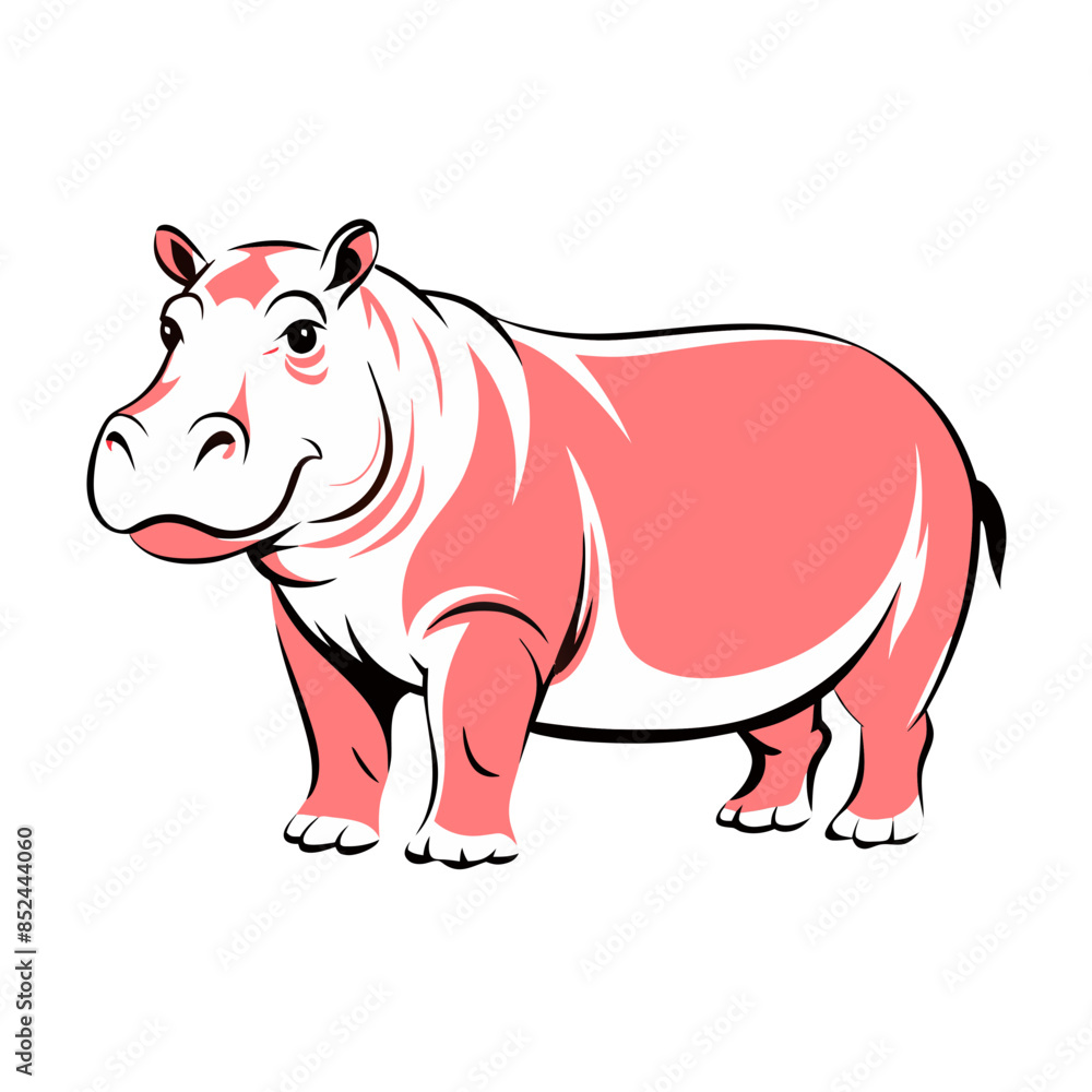 Fototapeta premium cute illustrated hippo with bright pink skin