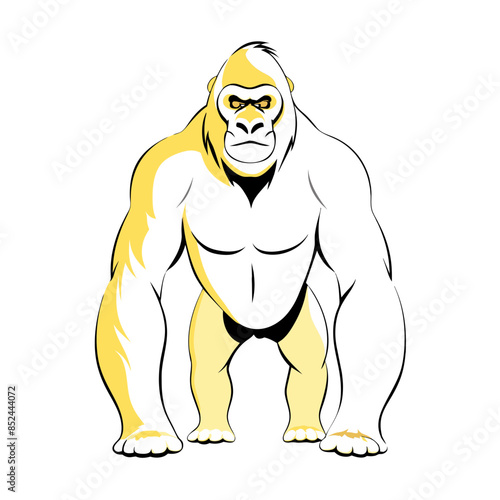 cartoon depiction of a strong, yellow-colored gorilla.