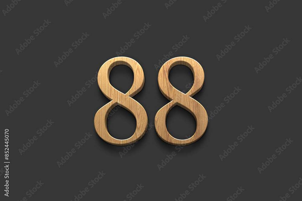 3D wooden logo of number 88 on dark grey background. 3D wooden logo of number 88 on dark grey background.