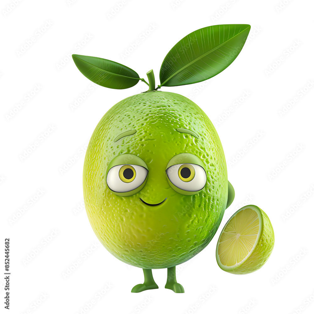 Cute cartoon lime character with a leaf isolated on transparency ...