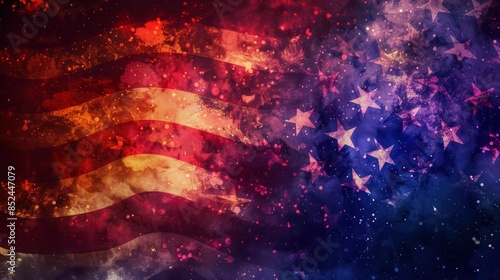 Fireworks in patriotic colors for the 4th of July USA Independence Day, art video illustration. 