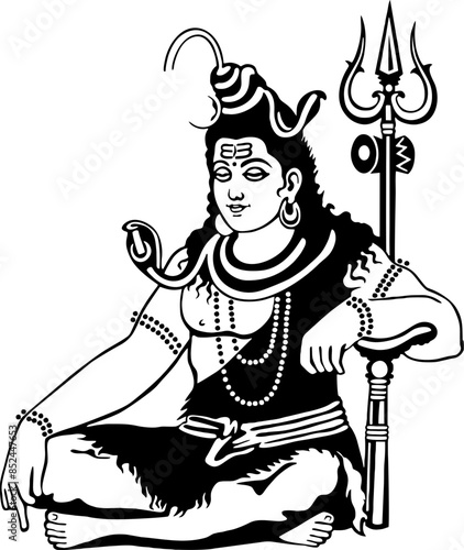 A vector design of Lord Shiva meditating with his eyes closed 