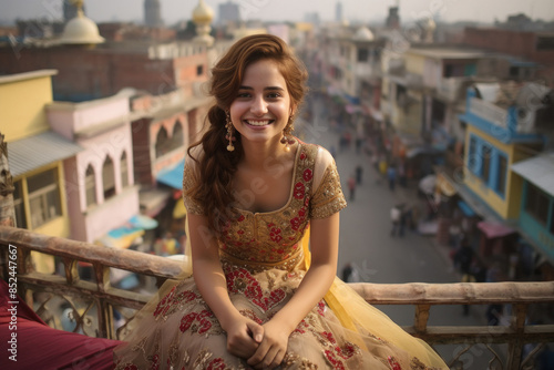 young beautiful indian woman wearing traditional lehanga