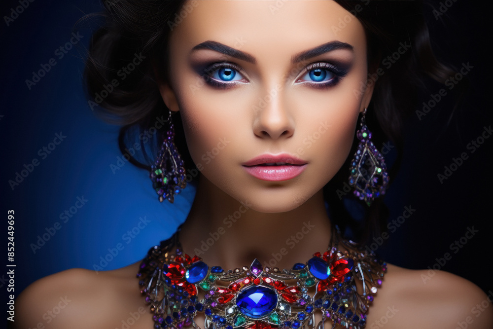 young beautiful woman wearing classic diamond jewelry young beautiful woman wearing classic diamond jewelry
