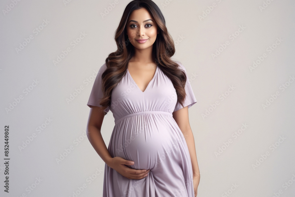 young indian pregnant woman standing on white background young indian pregnant woman standing on white background