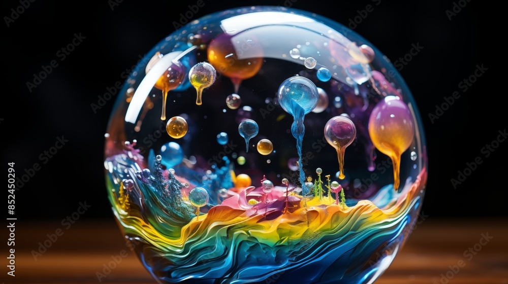Colorful Bubble Sphere: A Vivid Display of Abstract Art and Fluid Imagination Colorful Bubble Sphere: A Vivid Display of Abstract Art and Fluid Imagination