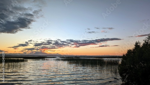 Obraz na płótnie Beautiful lakeside sunset scenery, Corrib lake at Galway, Ireland w salonie