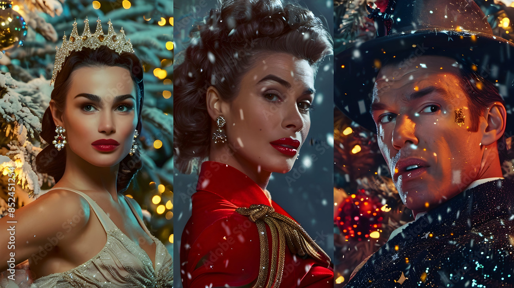 Elegant Holiday Portraits of Three People - Illustration Elegant Holiday Portraits of Three People - Illustration