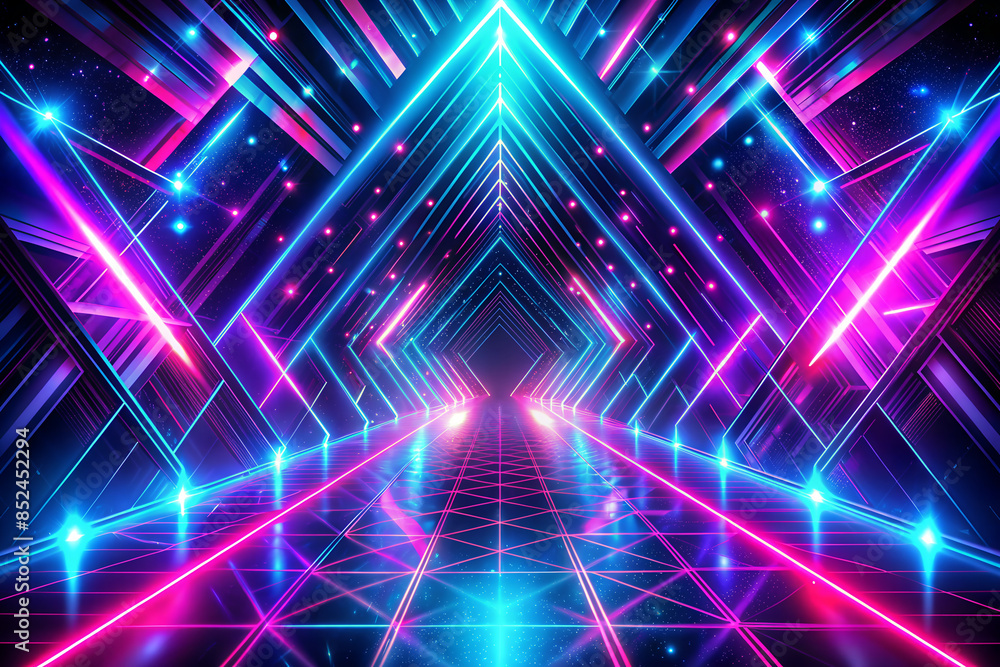 Vibrant neon flashes on black background. Electric blue and hot pink geometric patterns Vibrant neon flashes on black background. Electric blue and hot pink geometric patterns
