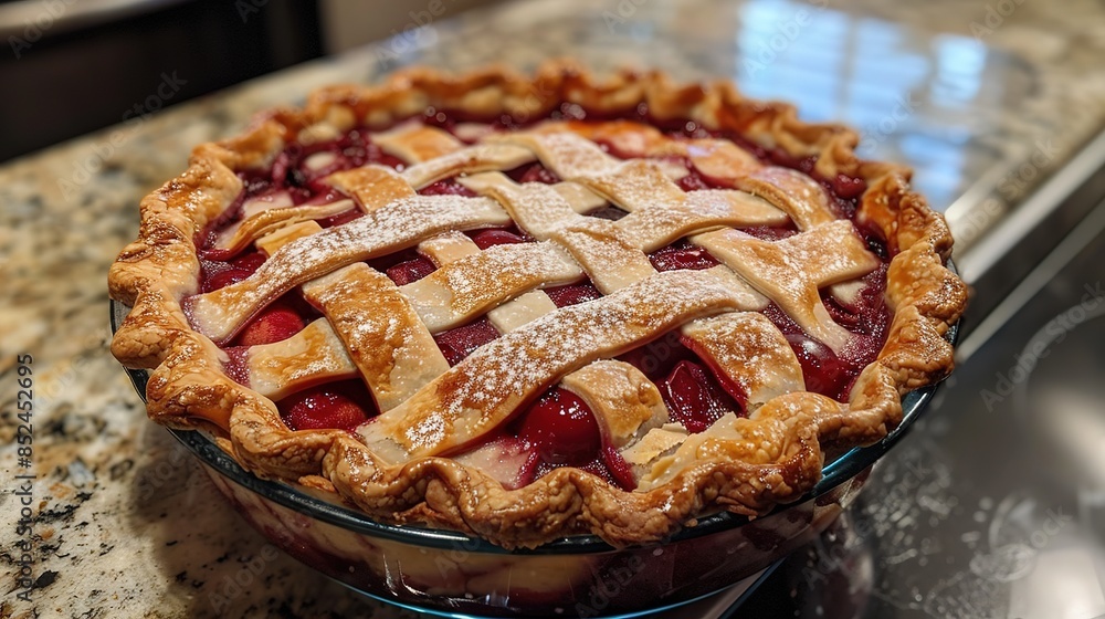Homemade cherry pie with a flaky golden crust Homemade cherry pie with a flaky golden crust