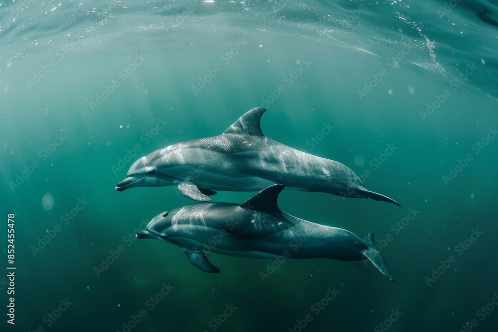 Obraz premium Vibrant Common Dolphins in Action. Marine Life Adventure concept