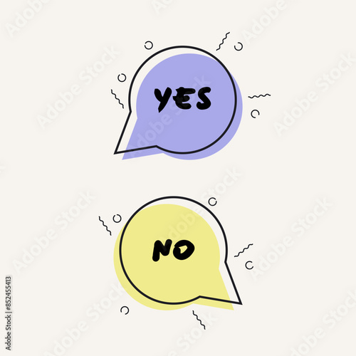 YES and NO in speech bubble banner design vector illustration