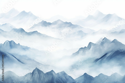 Wallpaper Mural Serene Watercolor Painting of Misty Blue Mountains in Layers Torontodigital.ca