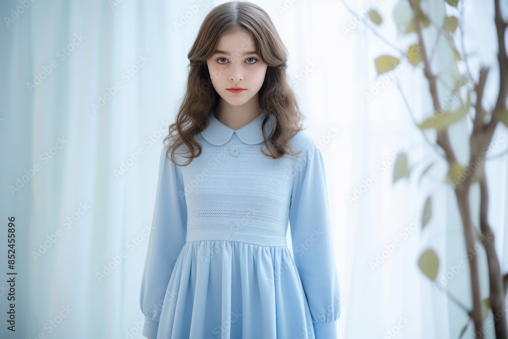 beautiful young girl wearing sky blue color dress beautiful young girl wearing sky blue color dress