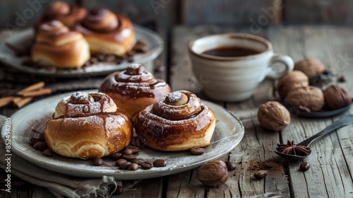 Coffee cinnamon buns and chestnuts