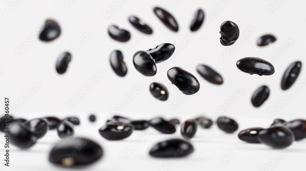 Organic Black Beans Arranged Neatly on White Background