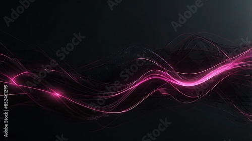 Dark grey black abstract background with Pink glowing lines design for social media post, business, advertising event. Modern technology innovation concept background