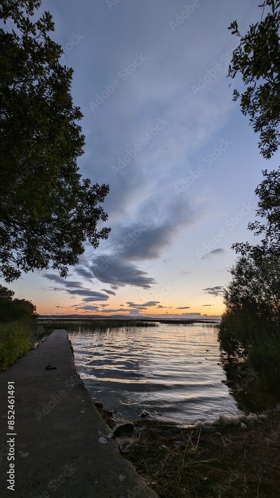 Beautiful lakeside sunset scenery, Corrib lake at Galway, Ireland