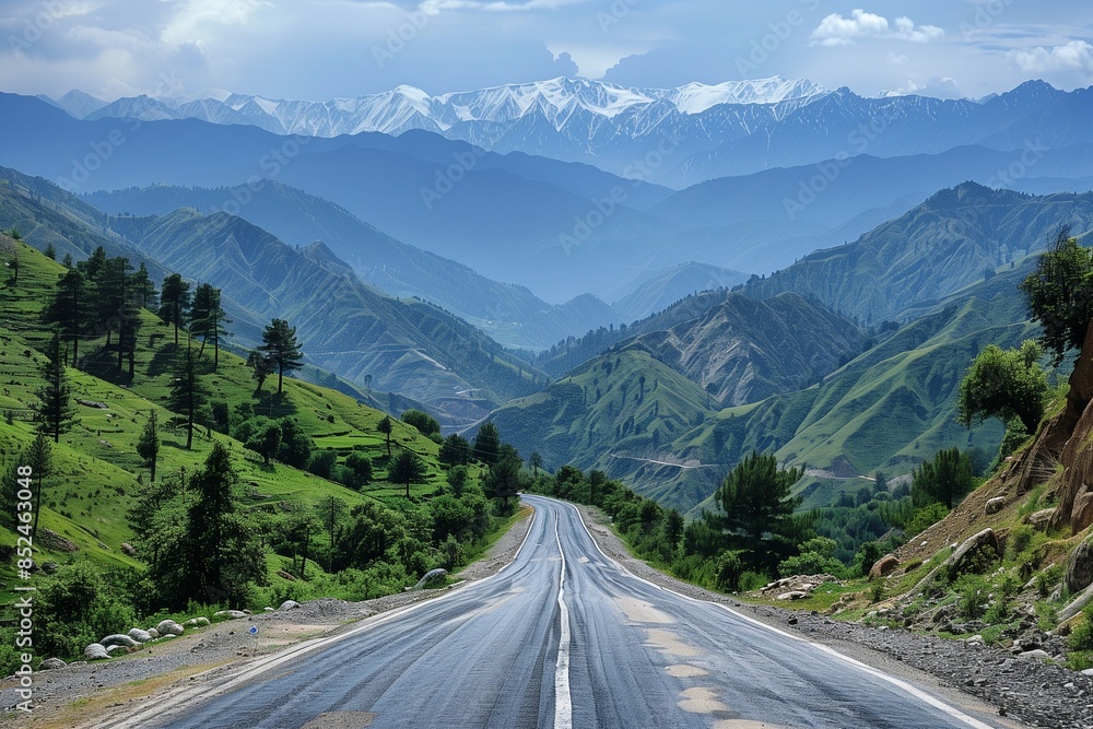 Beautiful road winds through stunning complicated mountains. Beautiful road winds through stunning complicated mountains.