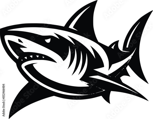 modern and simple shark silhouette, a negatively spaced shark in black color  icon vector temple, export wild shark 