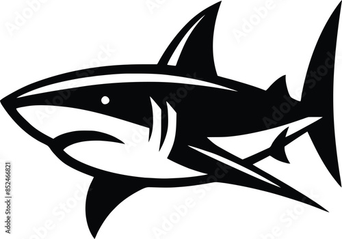 modern and simple shark silhouette, a negatively spaced shark in black color  icon vector temple, export wild shark 