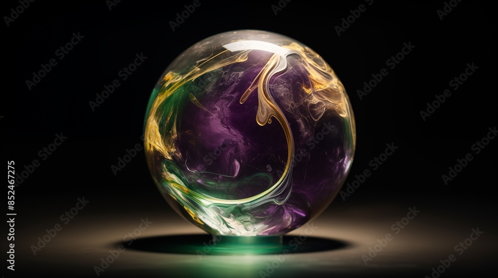 Illuminated Glass Sphere with Colorful Swirling Patterns Illuminated Glass Sphere with Colorful Swirling Patterns