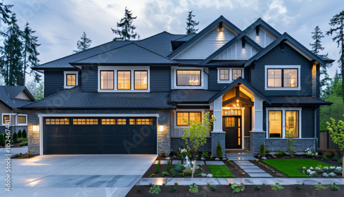 exterior of modern american house with gray walls