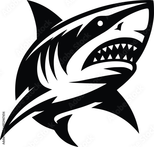 modern and simple shark silhouette, a negatively spaced shark in black color  icon vector temple, export wild shark 