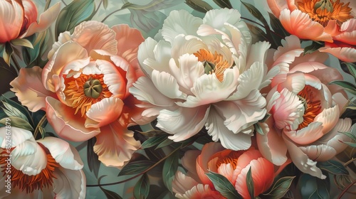 Fototapeta Naklejka Na Ścianę i Meble -  Cultivated tree peonies named Paeonia suffruticosa originate from hybridization with species belonging only to the subsection Vaginatae