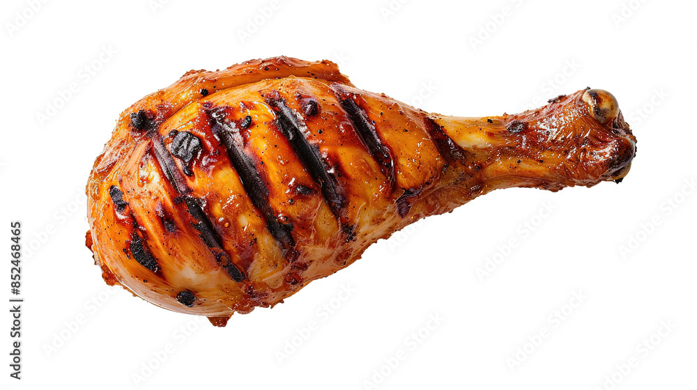 Simple grilled chicken leg on white background. Ideal for food photography and marketing. Simple grilled chicken leg on white background. Ideal for food photography and marketing.