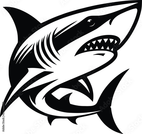 modern and simple shark silhouette, a negatively spaced shark in black color  icon vector temple, export wild shark 