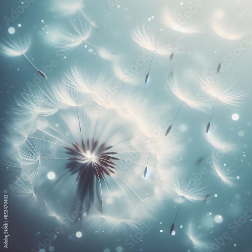 An abstract and dreamy interpretation of dandelion seeds floating in the air.
 photo