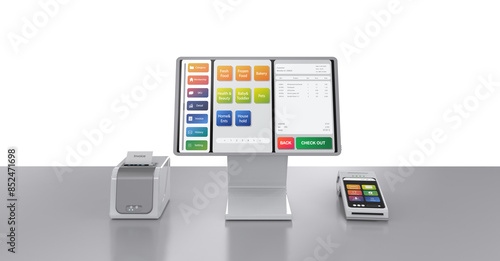 Point of sale system or cash register machine on desk