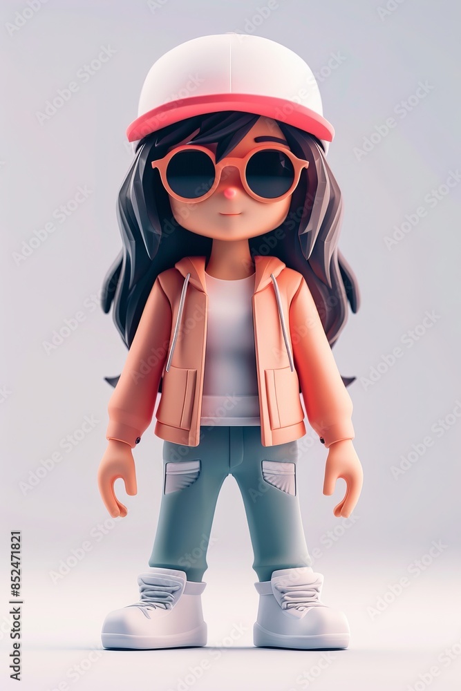 A cute 3D model in casual wear, fashion element, playful style, bright colors, isolated on white background, A cute 3D model in casual wear, fashion element, playful style, bright colors, isolated on white background,