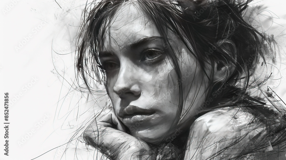 Gorgeous Women Face Close Up Black and White Portrait Gorgeous Women Face Close Up Black and White Portrait