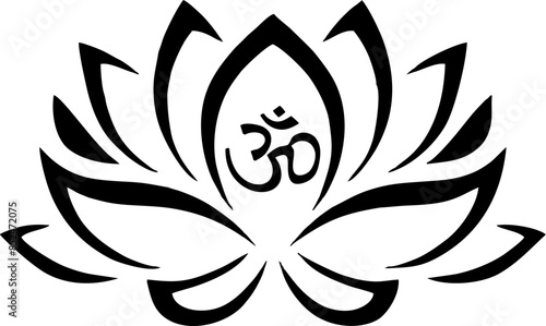 Om / Aum - the symbol Inside the lotus, Hinduism the sacred sound Vector Graphic design element in black