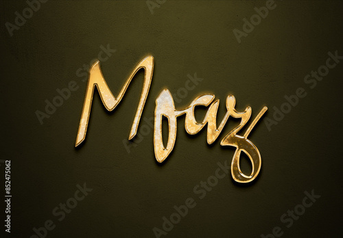 Old gold text effect of name Moaz with 3D glossy style Mockup. photo