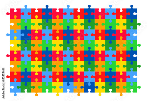 World autism awareness day puzzle background template. Colorful puzzles vector background. Symbol of autism. Medical flat illustration.