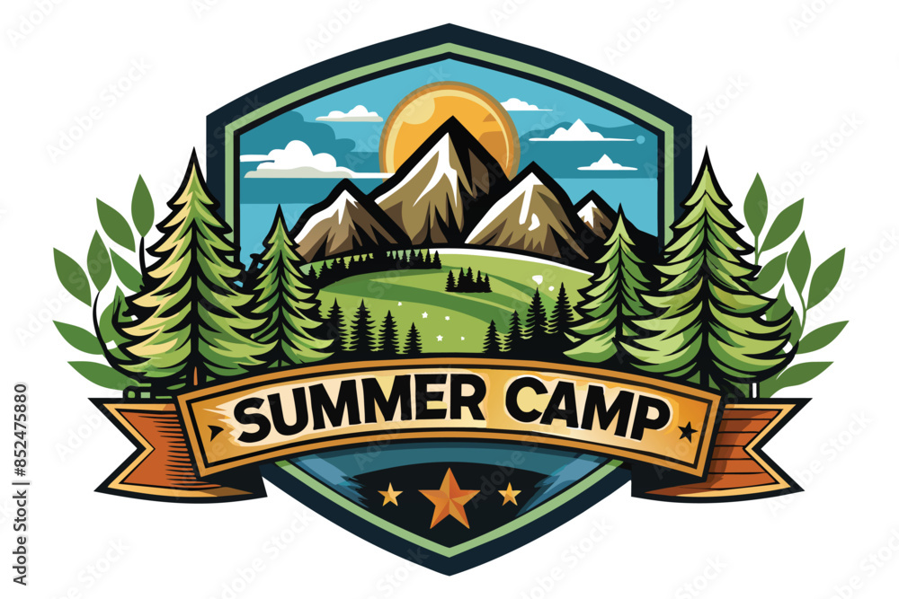 summer camp symbol. mountains and hills badge vector, mountaineering sticker emblem summer camp symbol. mountains and hills badge vector, mountaineering sticker emblem