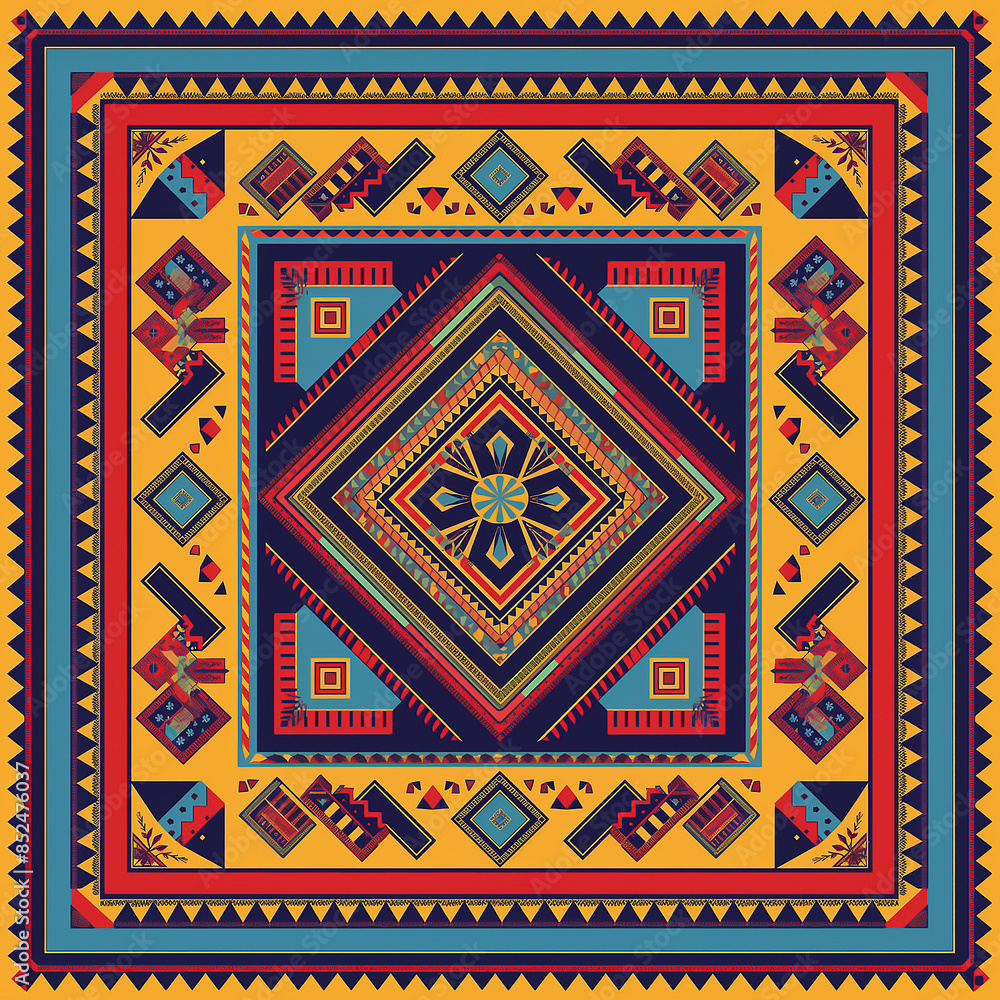 print design in the style of ethnic carpet patterns, Aztec art and African textile designs print design in the style of ethnic carpet patterns, Aztec art and African textile designs