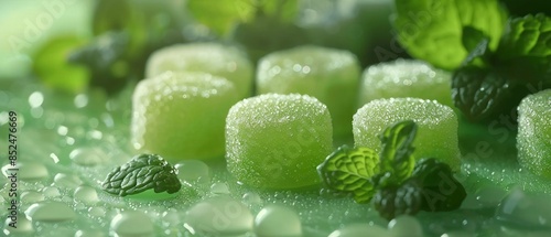 A closeup shot of a delightful mintflavored candy, small and elegant, its bright green color and yummy taste offering a perfect minty indulgence 8K , high-resolution, ultra HD,up32K HD photo