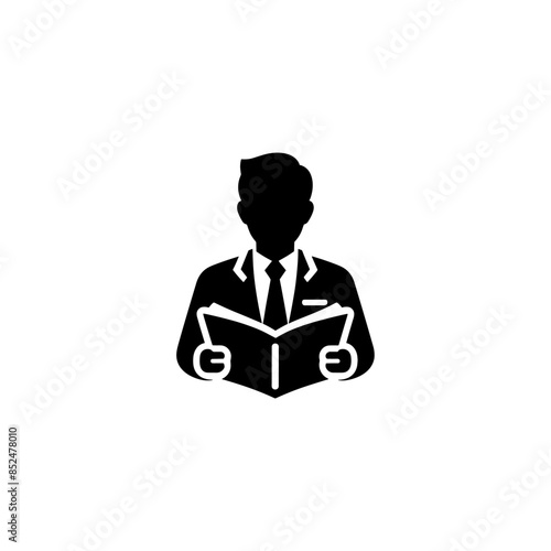 Man reading a book, business, businessman, communication, concept, cross, design, desk, digital, education, educational, flat, hand, help, holy, human, icon, illustration