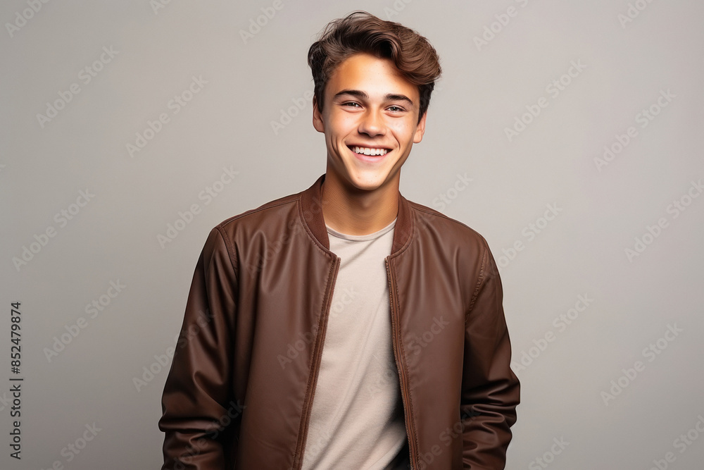 Fototapeta premium Young handsome man in brown jacket