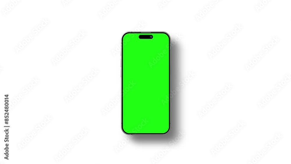 iPhone Mockup with green screen isolated on white background. 4K animation with mobile phone mockup and motion zoom effect