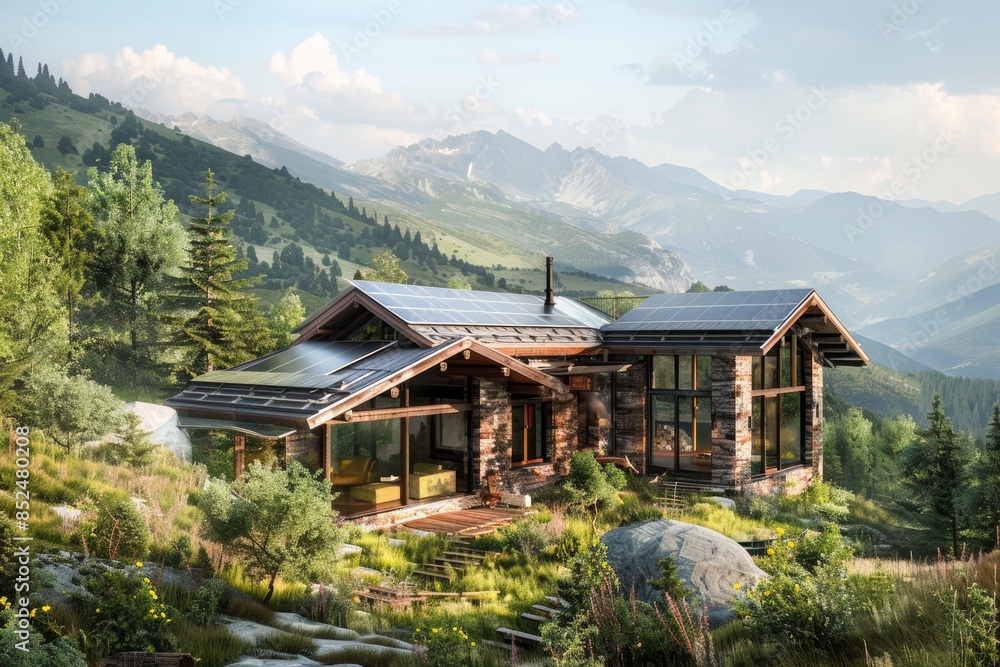 Solar-Powered Mountain Cabin with Rustic Modern Design, Ideal for Sustainability and Adventure Travel Solar-Powered Mountain Cabin with Rustic Modern Design, Ideal for Sustainability and Adventure Travel