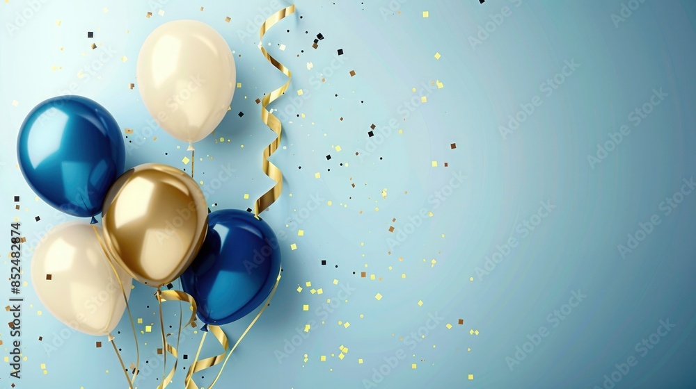 Birthday greeting background with gold and blue balloons. Birthday ...