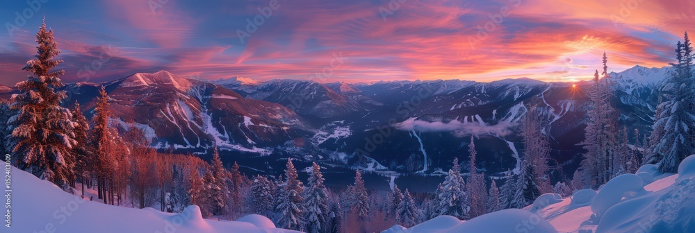 snowy mountains with beautiful sunrise views snowy mountains with beautiful sunrise views