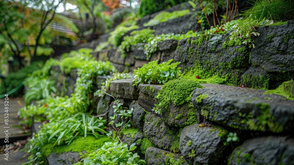 Obraz premium Characteristics and surfaces of the garden s natural wall